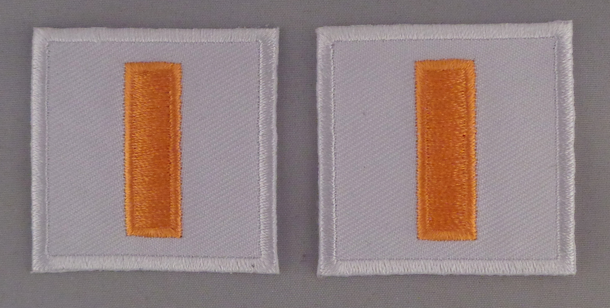 LT Lieutenant DARK GOLD on WHITE rank insignia collar/lapel patches 1.5" LARGE